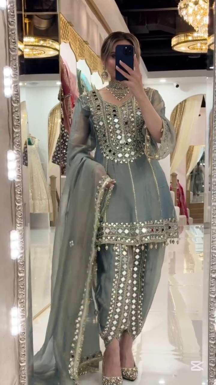 Short Kurta With Straight Cut Pants And Elegant Sheer Dupatta