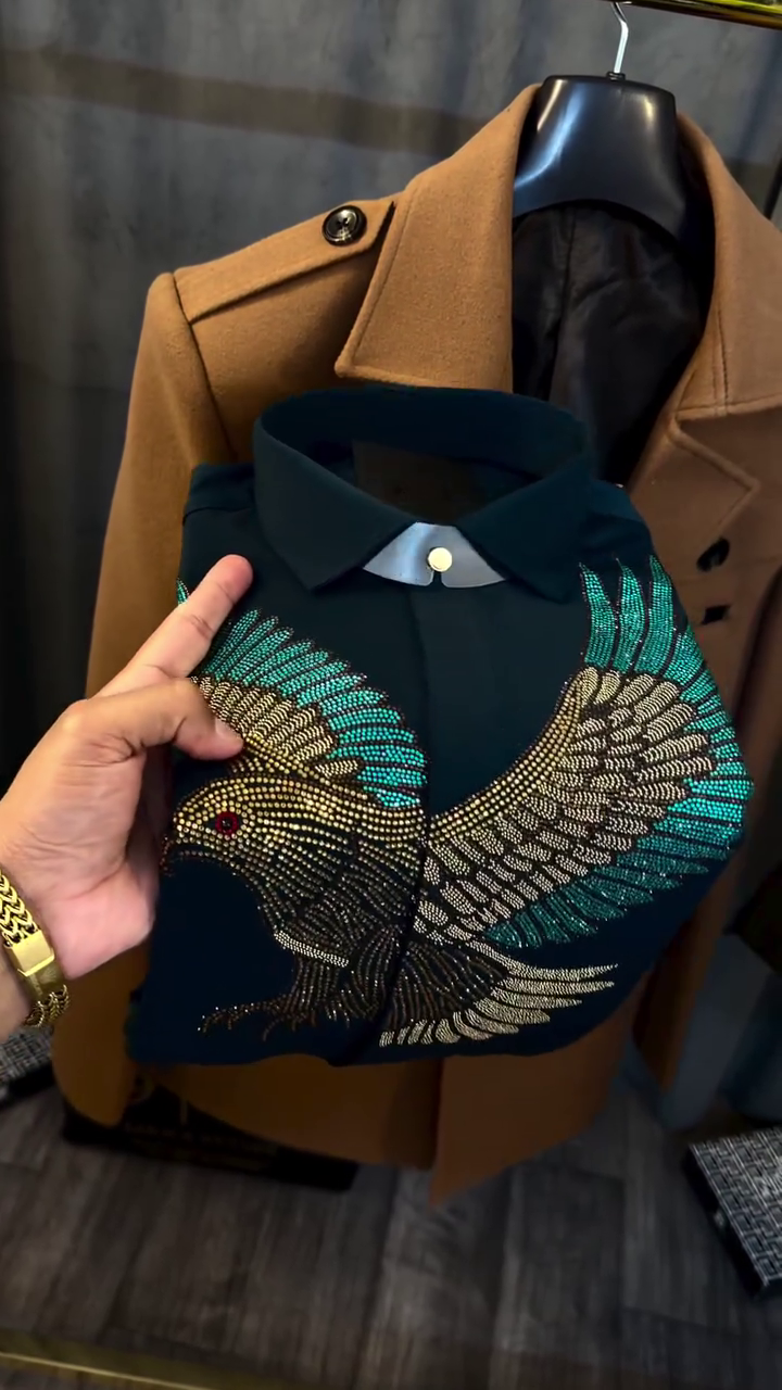 🦅✨ Regal Eagle Embroidered Premium Shirt – Statement Luxury Edition 🖤💚
