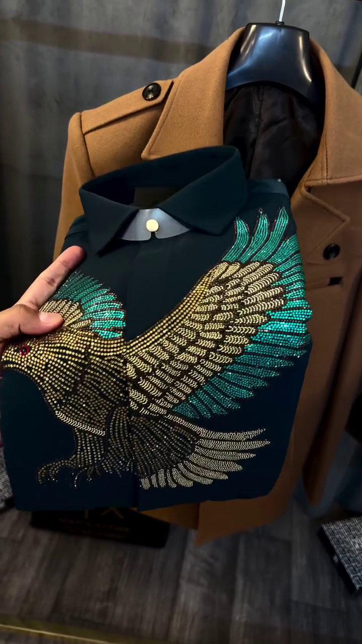 🦅✨ Regal Eagle Embroidered Premium Shirt – Statement Luxury Edition 🖤💚