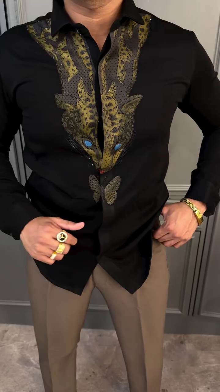 🖤🔥 Midnight Luxe Dragon Embroidered Slim Fit Shirt – Elite Statement Wear 🐉✨