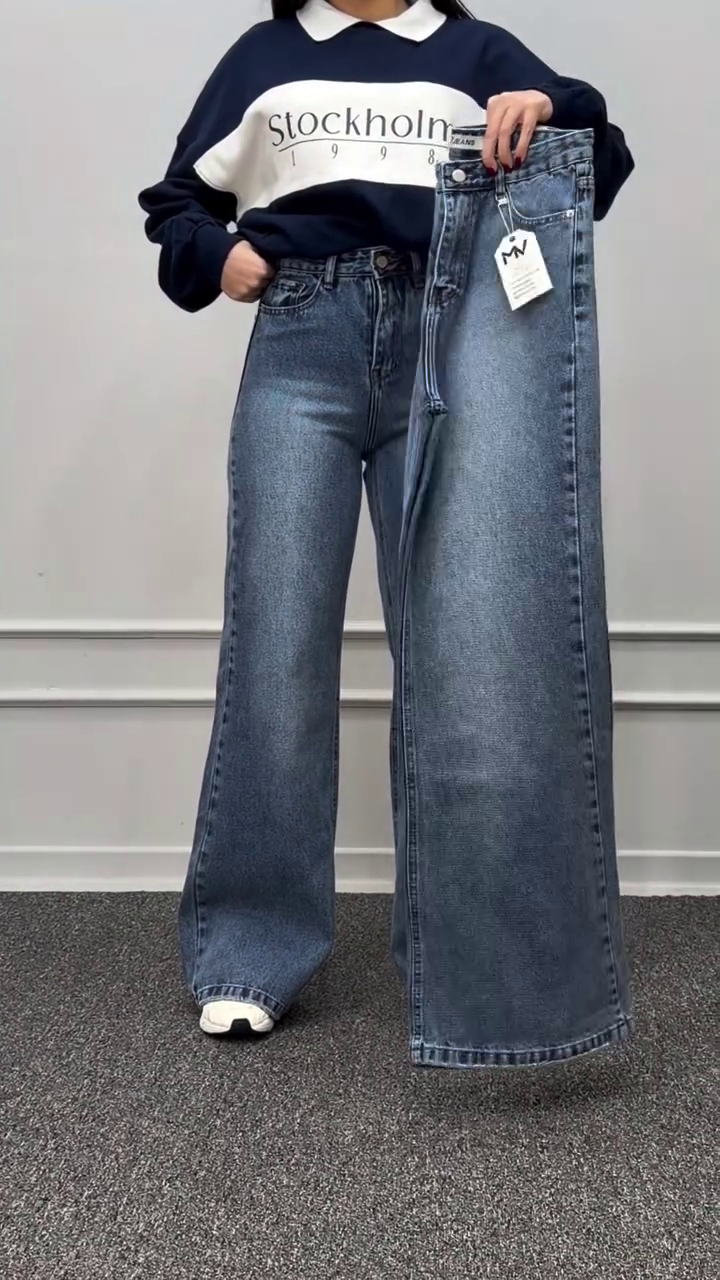 💙✨ Vintage Wash High-Waist Wide Leg Denim Jeans – Street Style Essential 👖🔥