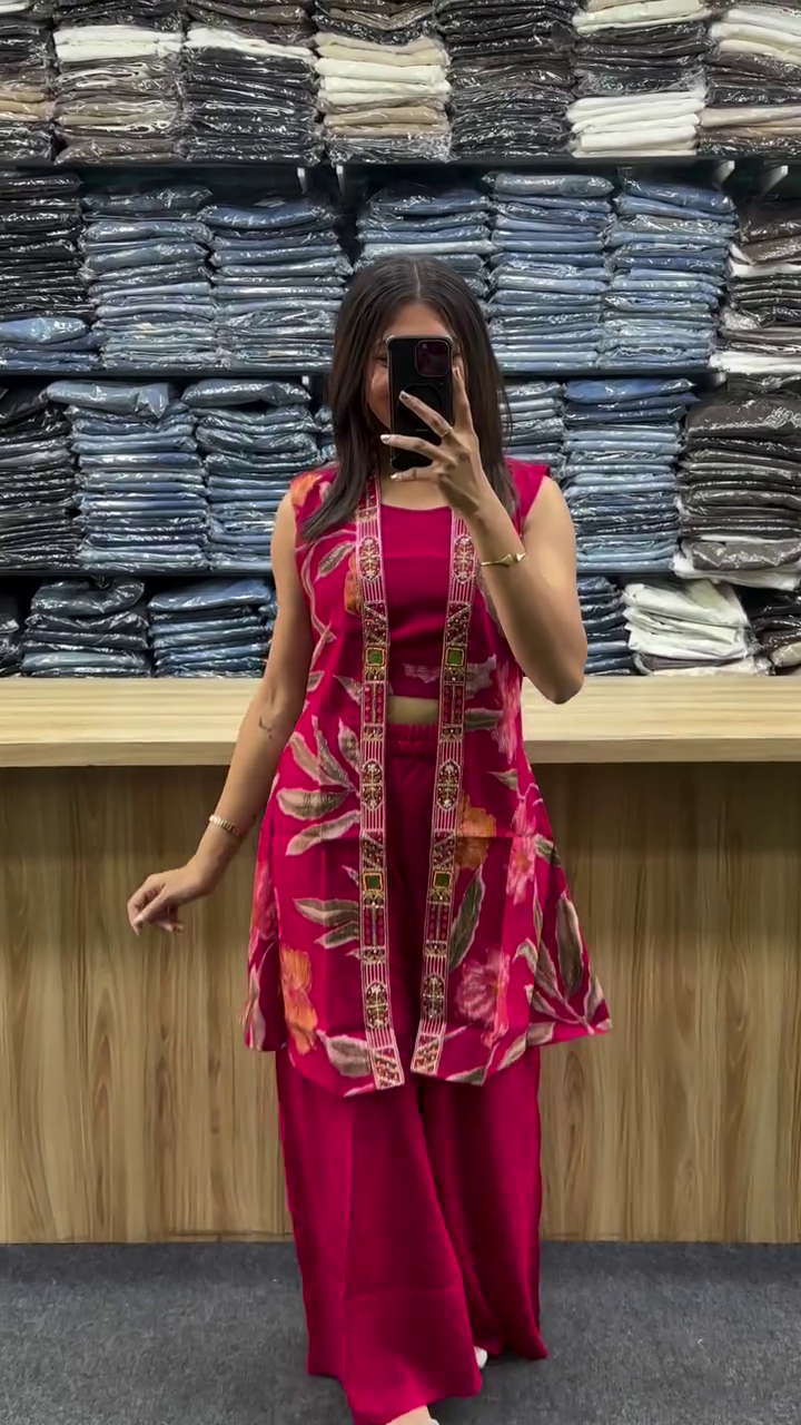 Ruby Bloom Indo-Western Fusion Co-Ord Set ❤️🌸✨