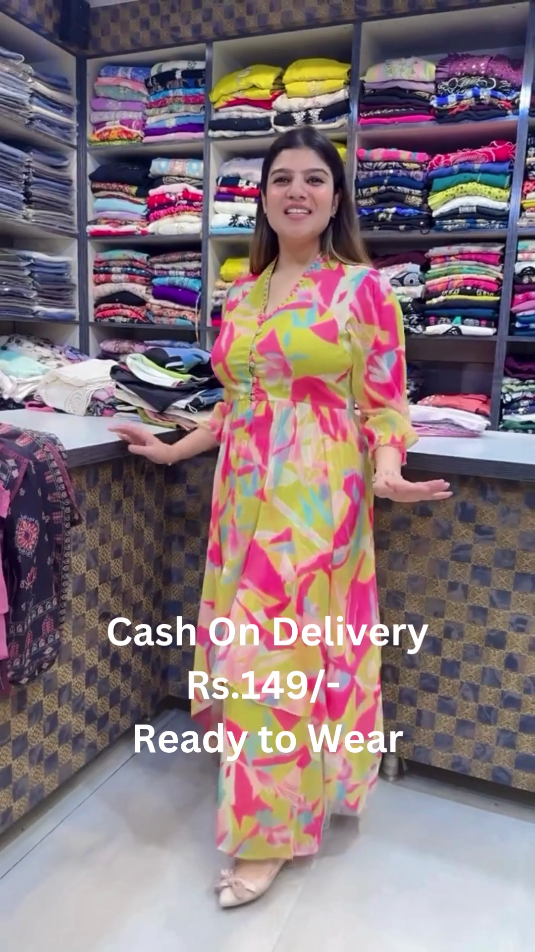 Vibrant Abstract Multicolor Printed Ready-to-Wear Maxi Dress 💛💗✨