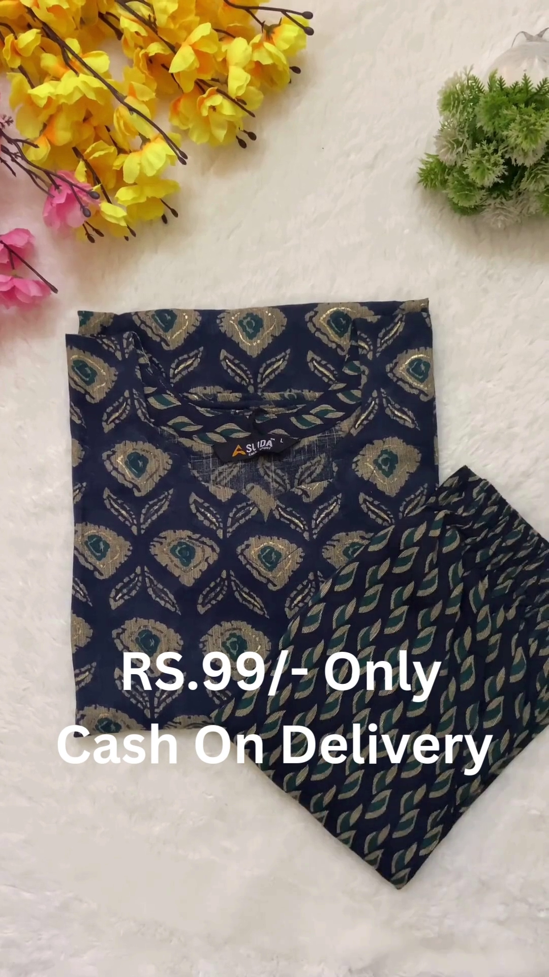 Classic Navy Blue Printed Night Suit Co-Ord Set for Women 🌙💙✨
