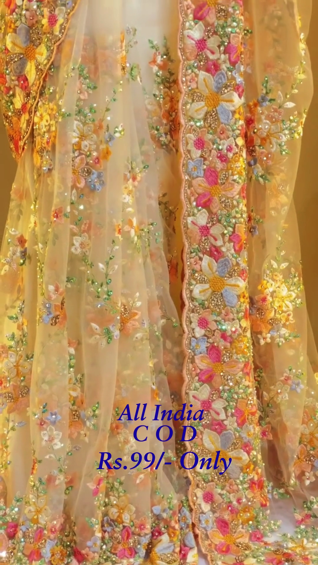 Luxury Pastel Floral Embroidered Net Saree with Handcrafted 3D Floral Appliqué Work 🌸✨🌿💎