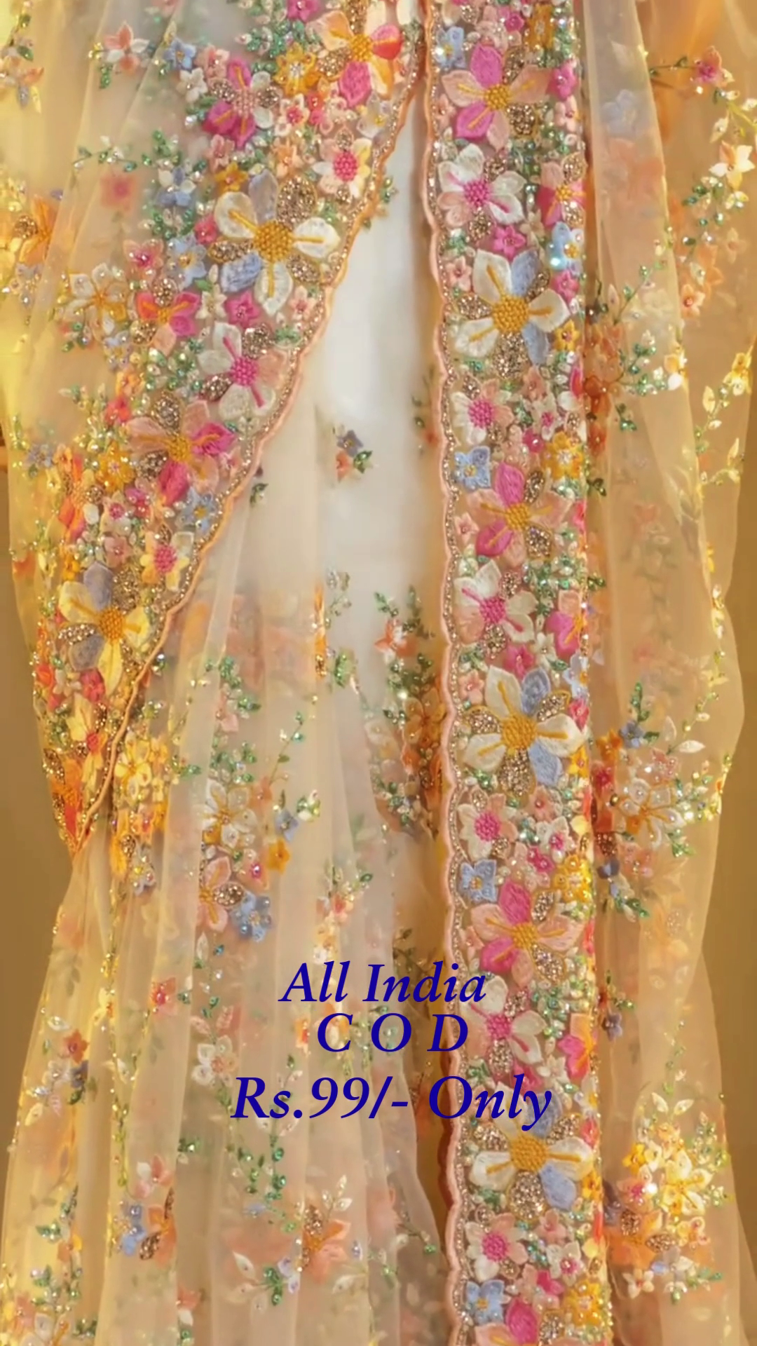 Luxury Pastel Floral Embroidered Net Saree with Handcrafted 3D Floral Appliqué Work 🌸✨🌿💎