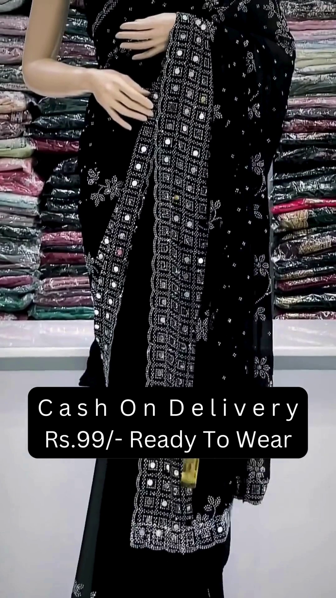 Elegant Midnight Black Ready-to-Wear Embroidered Saree with Designer Border 🖤✨🌙