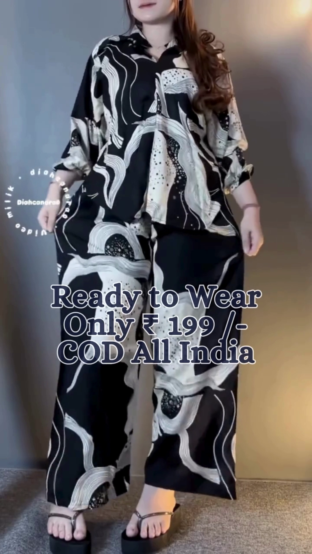 Premium Black & White Abstract Print Co-Ord Set with Relaxed Fit Shirt and Wide-Leg Pants 🖤🤍✨