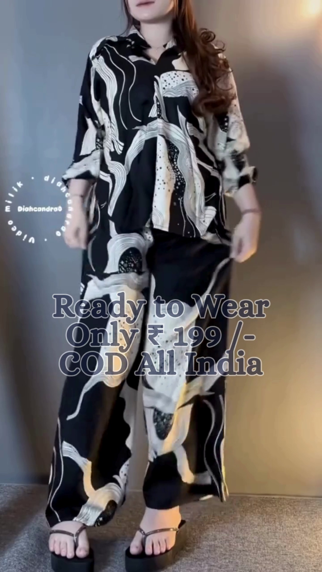 Premium Black & White Abstract Print Co-Ord Set with Relaxed Fit Shirt and Wide-Leg Pants 🖤🤍✨