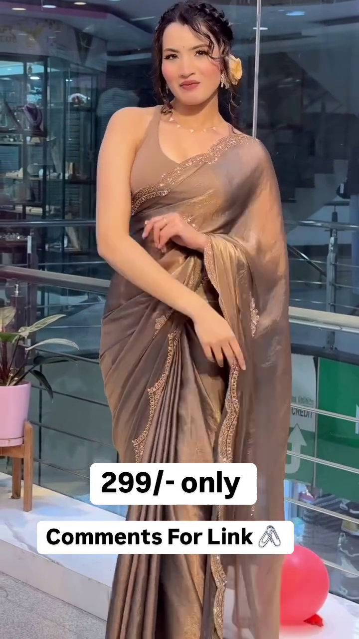 Glamorous Metallic Taupe Designer Party Wear Saree with Elegant Shimmer Finish ✨🤎👑