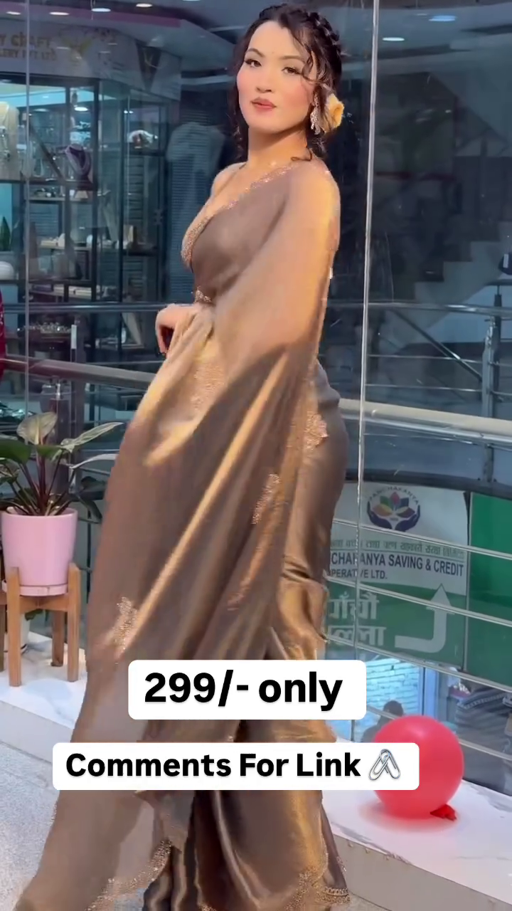 Glamorous Metallic Taupe Designer Party Wear Saree with Elegant Shimmer Finish ✨🤎👑