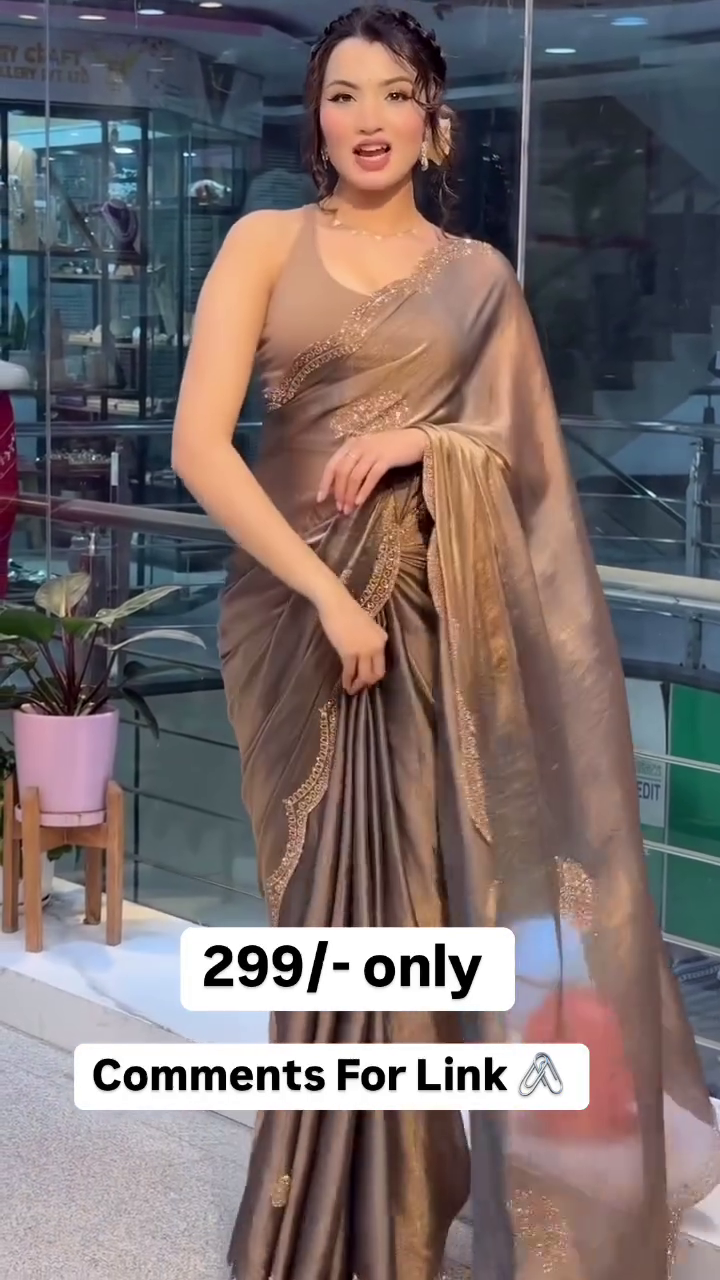 Glamorous Metallic Taupe Designer Party Wear Saree with Elegant Shimmer Finish ✨🤎👑