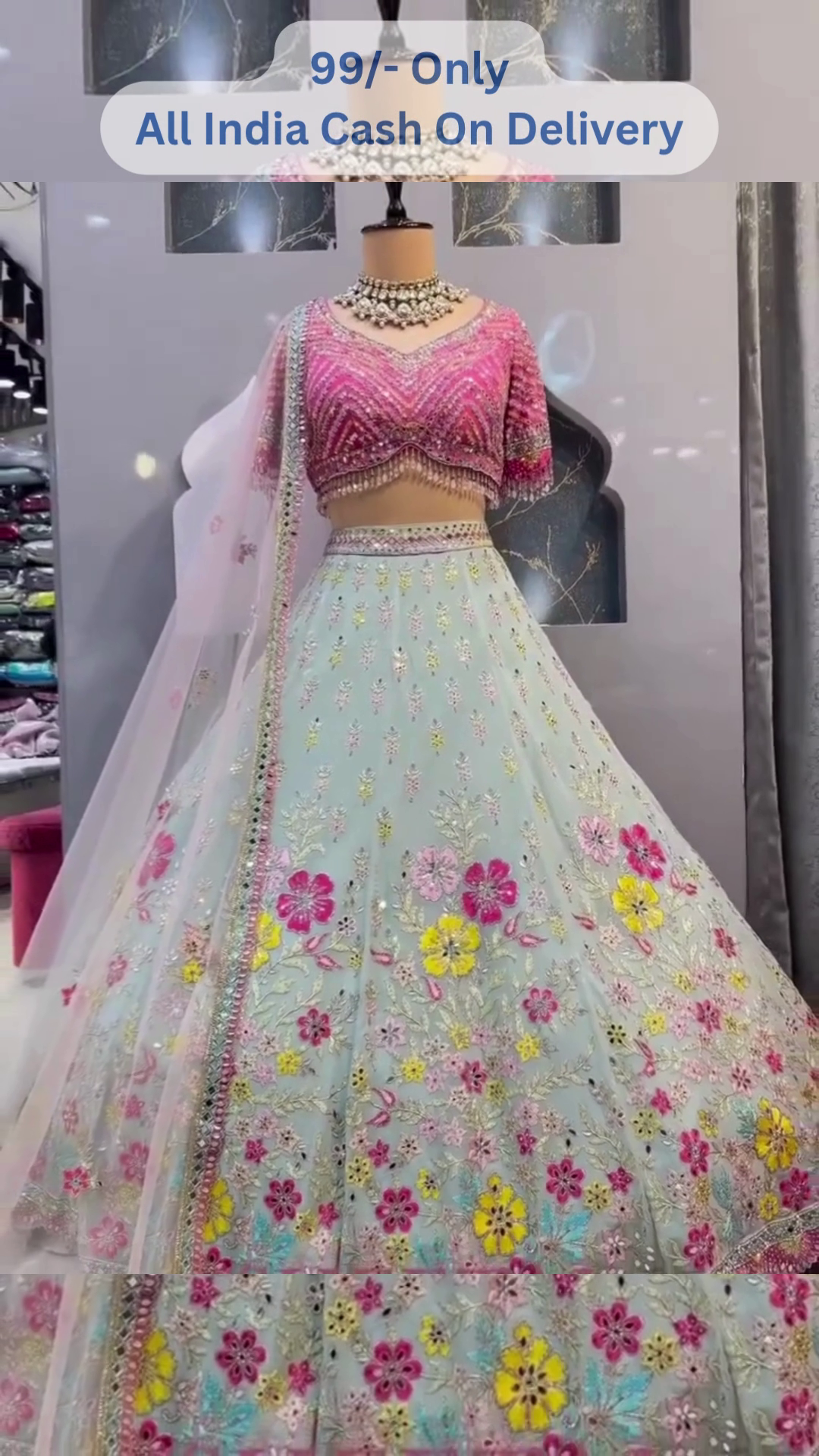 ✨ Premium Floral Embroidered Designer Lehenga Choli Set with Elegant Dupatta, Multicolor Flower Work and Grand Celebration Styling ✨