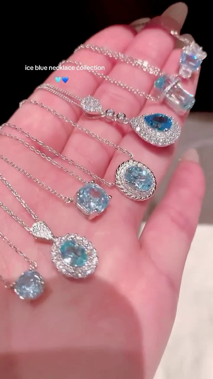 Enchanted Ice Blue Crystal Pendant Necklace Collection for Women | Elegant Halo, Solitaire & Vintage Inspired Luxury Jewelry Set ✨❄️