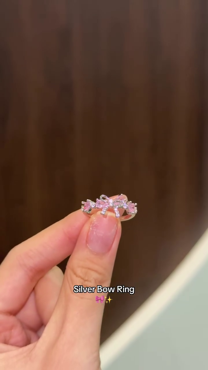 Elegant Silver Bow Crystal Adjustable Statement Ring for Women | Korean Style Minimalist Fashion Jewelry ✨🌸