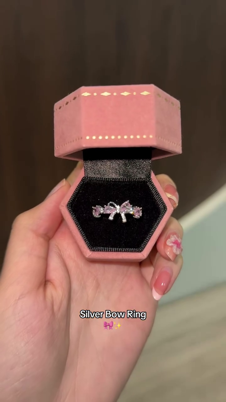 Elegant Silver Bow Crystal Adjustable Statement Ring for Women | Korean Style Minimalist Fashion Jewelry ✨🌸