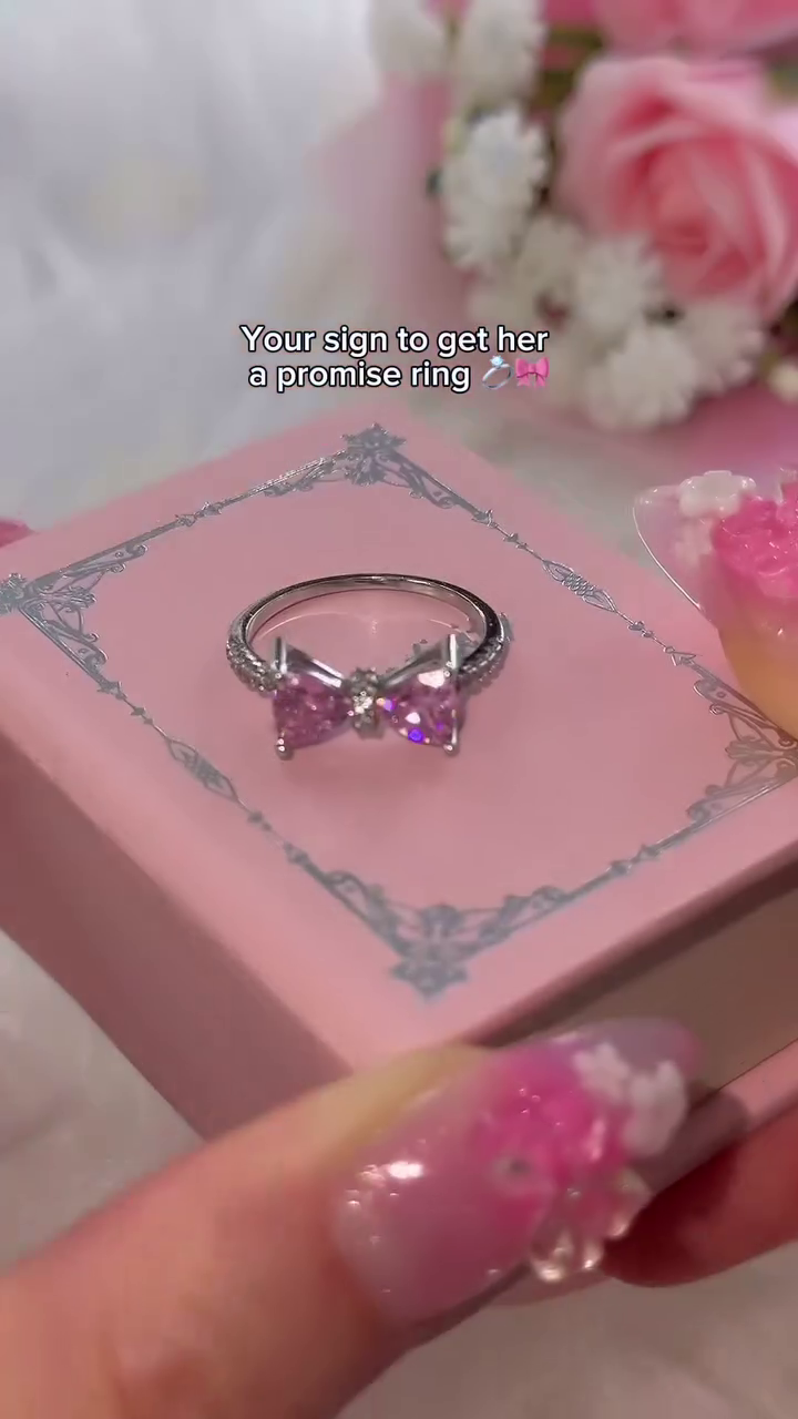 Romantic Pink Bow Crystal Promise Ring for Women | Cute Elegant Adjustable Fashion Jewelry ✨🌷
