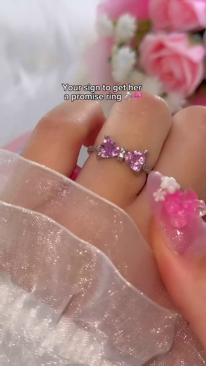 Romantic Pink Bow Crystal Promise Ring for Women | Cute Elegant Adjustable Fashion Jewelry ✨🌷