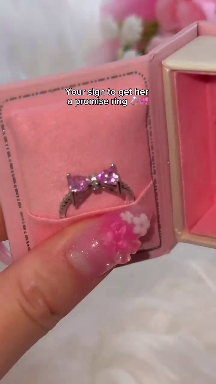 Romantic Pink Bow Crystal Promise Ring for Women | Cute Elegant Adjustable Fashion Jewelry ✨🌷