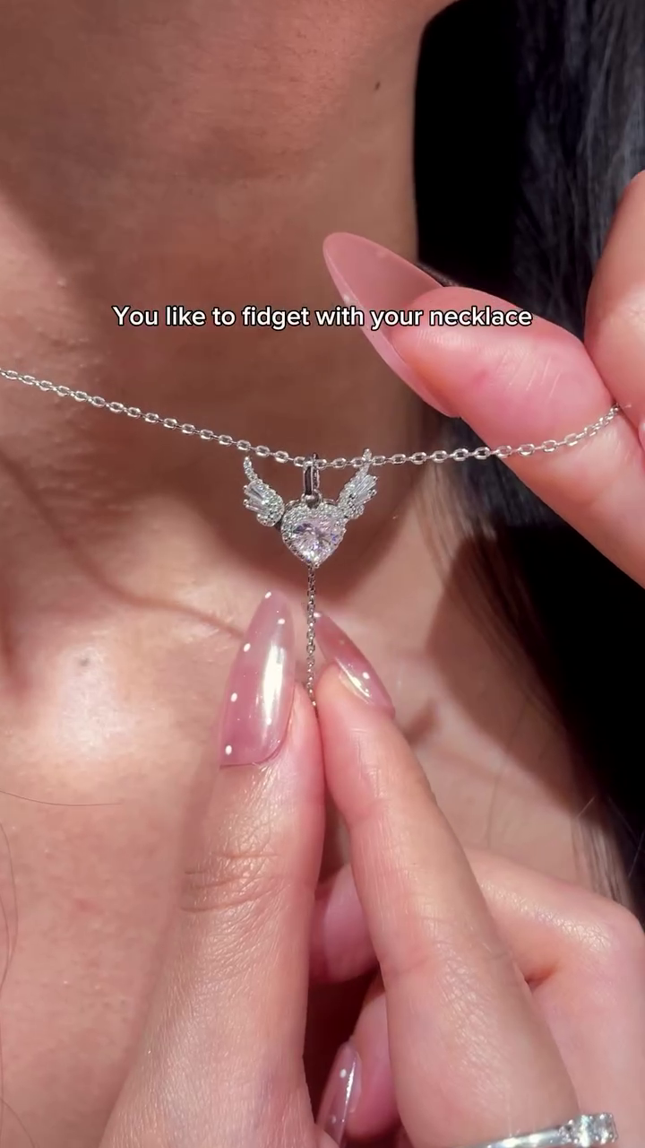 Angel Wing Heart Crystal Fidget Pendant Necklace for Women | Elegant Interactive Charm Jewelry ✨🌷