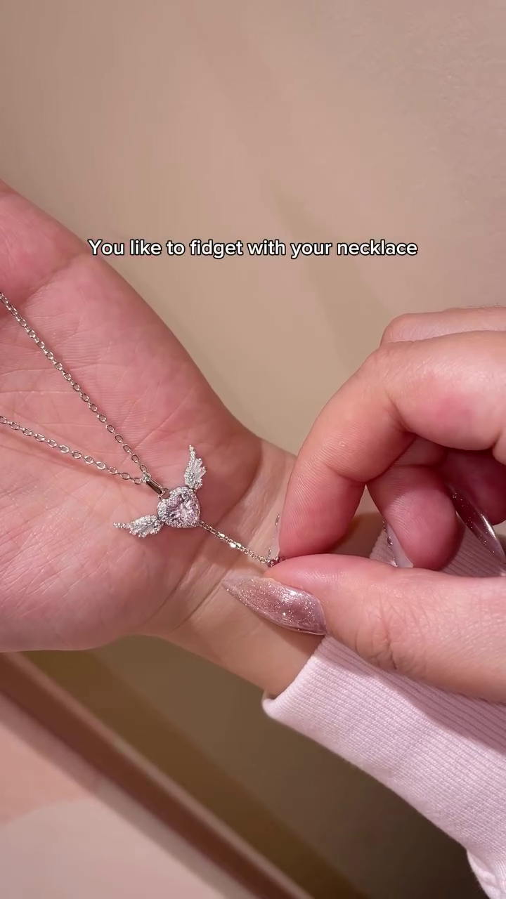 Angel Wing Heart Crystal Fidget Pendant Necklace for Women | Elegant Interactive Charm Jewelry ✨🌷
