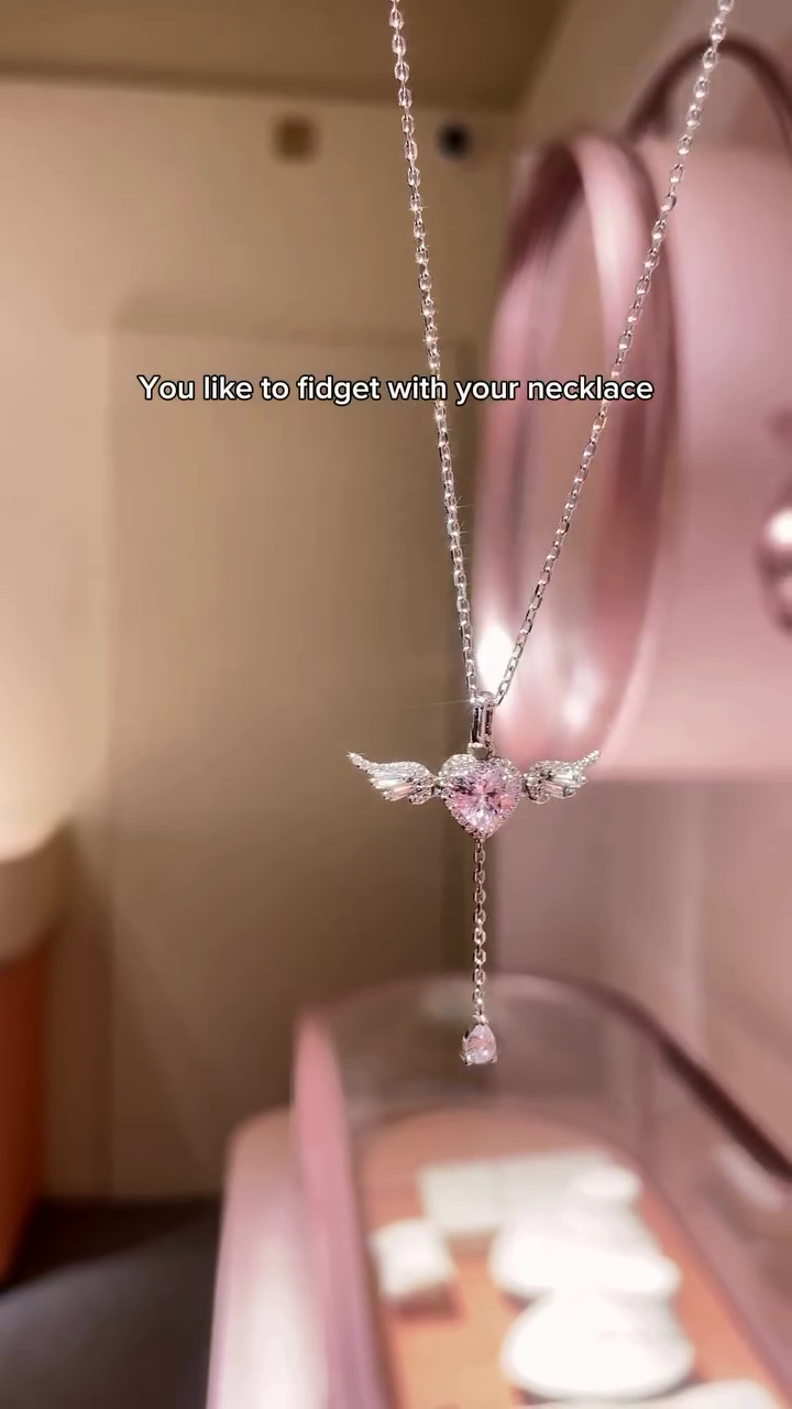 Angel Wing Heart Crystal Fidget Pendant Necklace for Women | Elegant Interactive Charm Jewelry ✨🌷