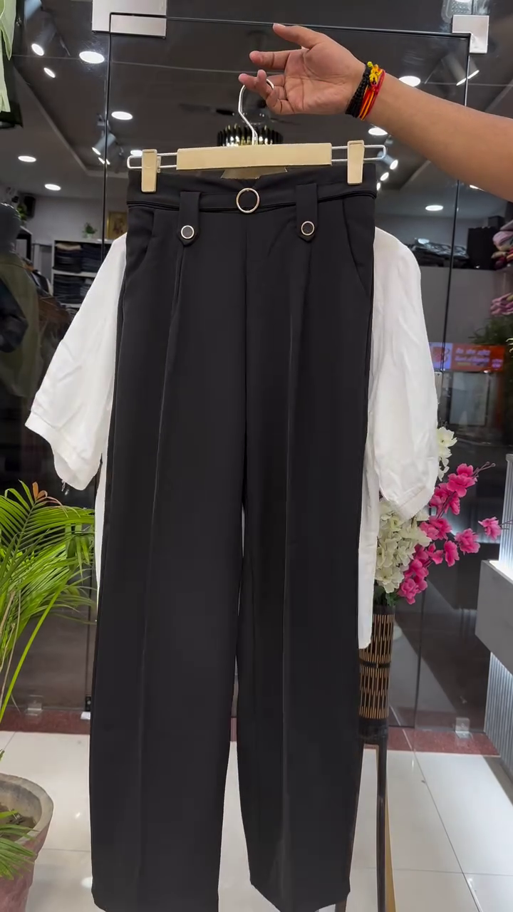 🌿 Premium Olive Green Floral Embroidered Mandarin Collar Shirt Top & Relaxed Wide-Leg Culotte Pants Co-Ord Set ✨🌸🖤