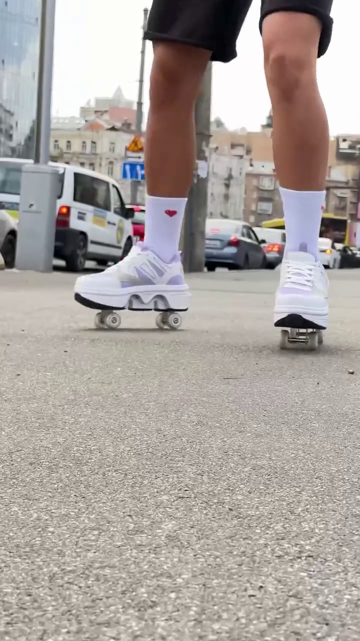 🛼✨ Premium White 2-in-1 Retractable Roller Skate Sneakers – Stylish Convertible Walking & Skating Sports Shoes for Kids & Teens 👟💨