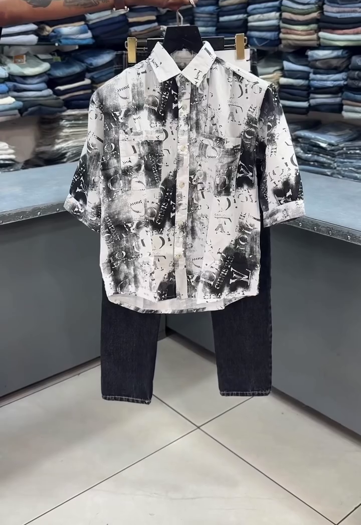👕 Premium Abstract Printed Cotton Shirt with Denim Jeans Combo for Kids