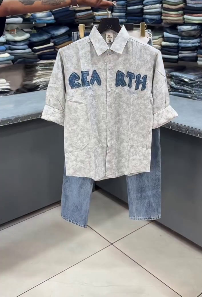 👕 Premium Abstract Printed Cotton Shirt with Denim Jeans Combo for Kids