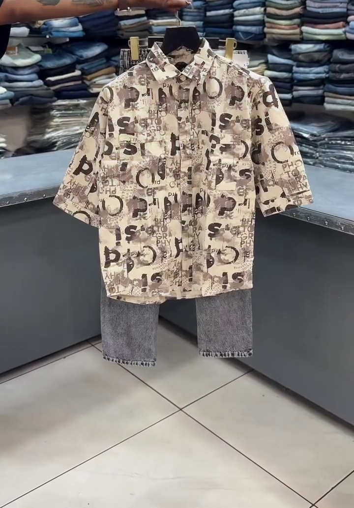 👕 Premium Abstract Printed Cotton Shirt with Denim Jeans Combo for Kids