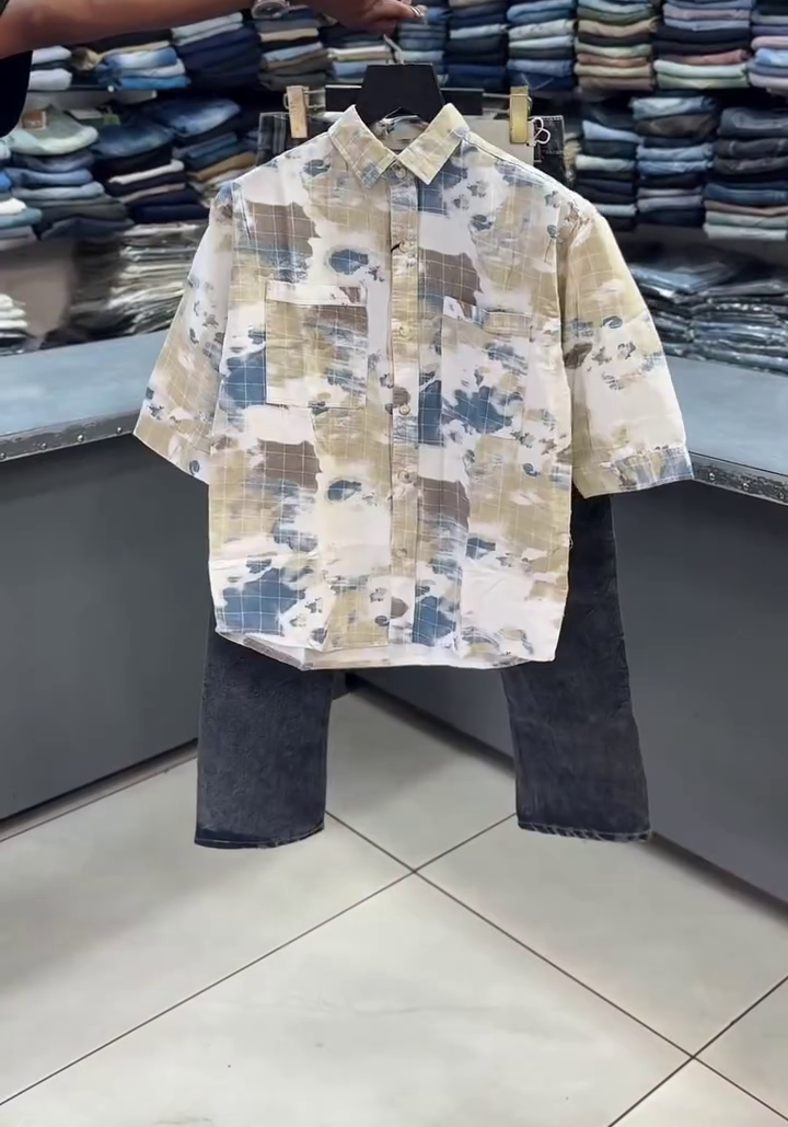 👕 Premium Abstract Printed Cotton Shirt with Denim Jeans Combo for Kids