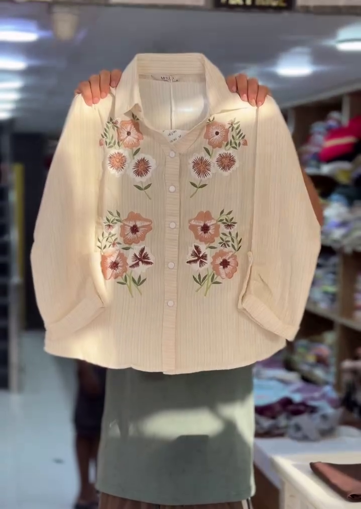 🌸 Premium Women's Floral Embroidered Cotton Shirt 🌿✨