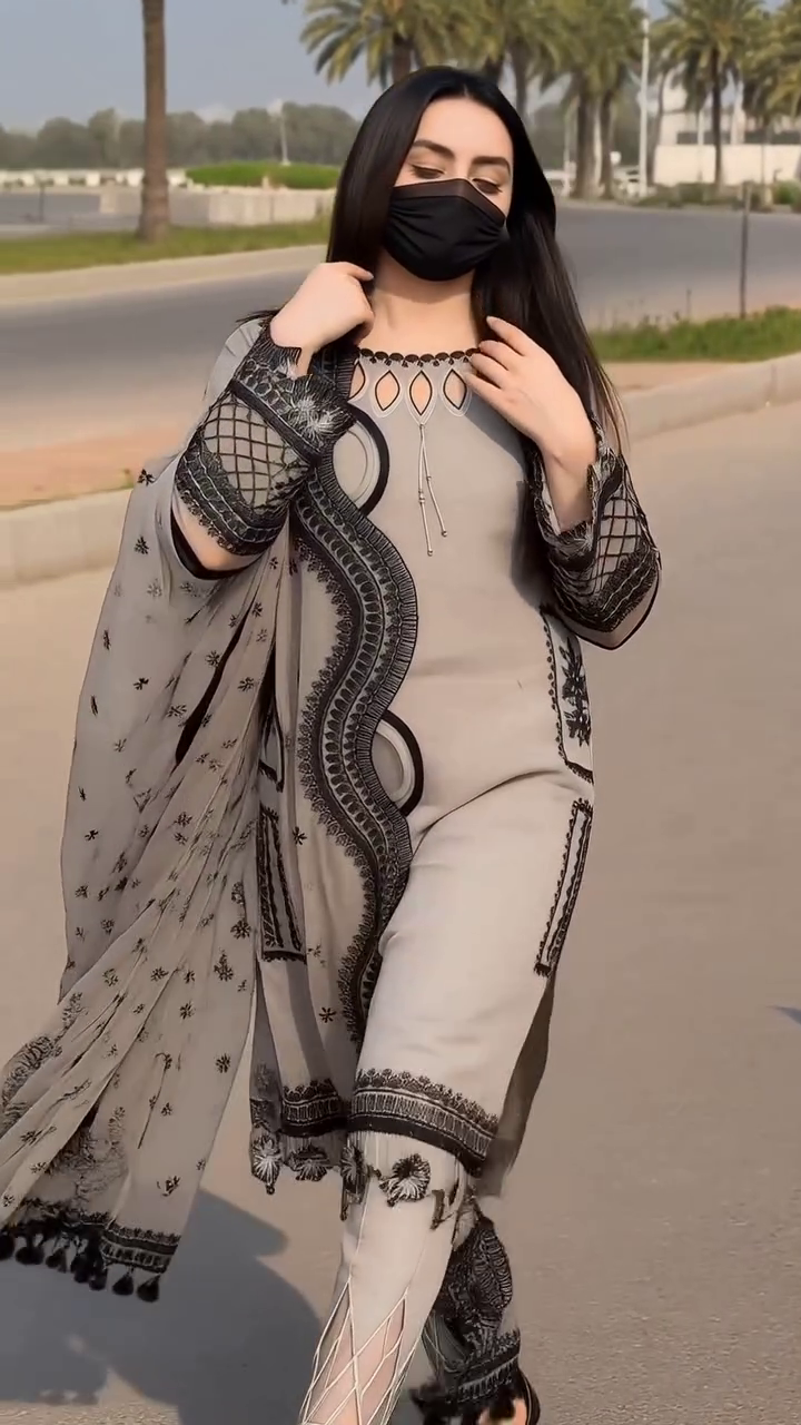 ✨ Elegant Grey & Black Printed Ethnic Kurta Pant Dupatta Set for Women – Stylish 3-Piece Traditional Outfit with Intricate Border Detailing ✨