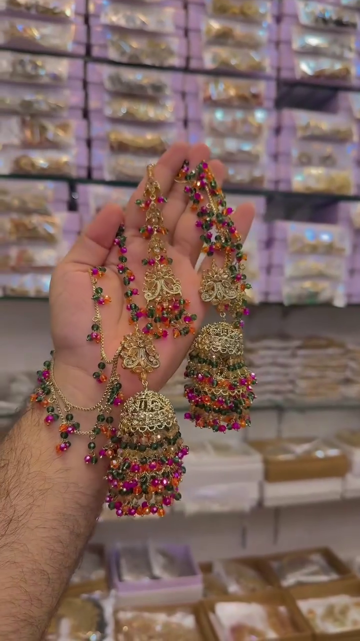 ✨ Traditional Gold-Tone Multicolor Beaded Jhumka Earrings for Women – Elegant Ethnic Statement Jewellery with Dome Jhumka Design, Colorful Bead Drops & Festive Detailing 🌺💛
