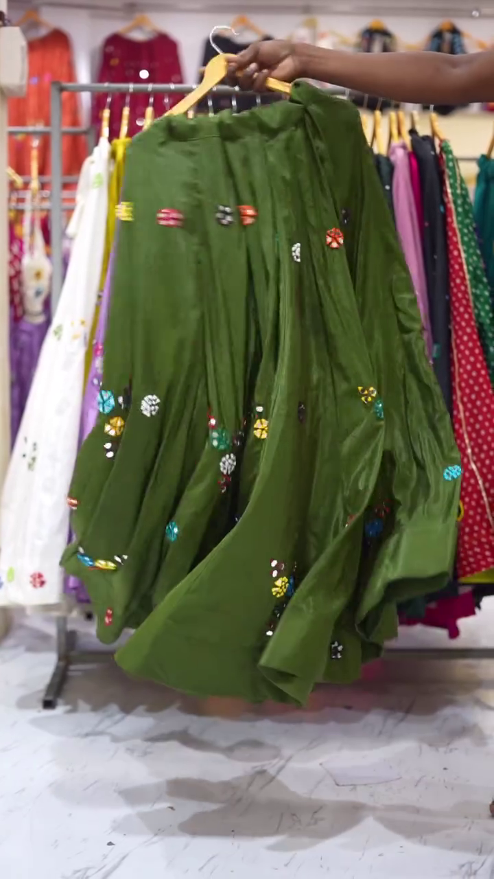 🌿 Women’s Elegant Olive Green Flared Palazzo Skirt with Colorful Floral Embellishments – Flowing Wide-Leg Ethnic-Fusion Bottom Wear with Decorative Motif Detailing & Graceful Silhouette 🌸✨