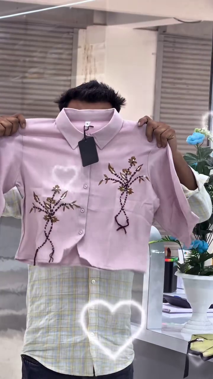Women’s Premium Chocolate Brown Floral Embroidered Collared Crop Shirt | Elegant Button-Down Short Sleeve Top | Trendy Casual Korean-Inspired Fashion Wear for Girls & Women 🌸🤎✨