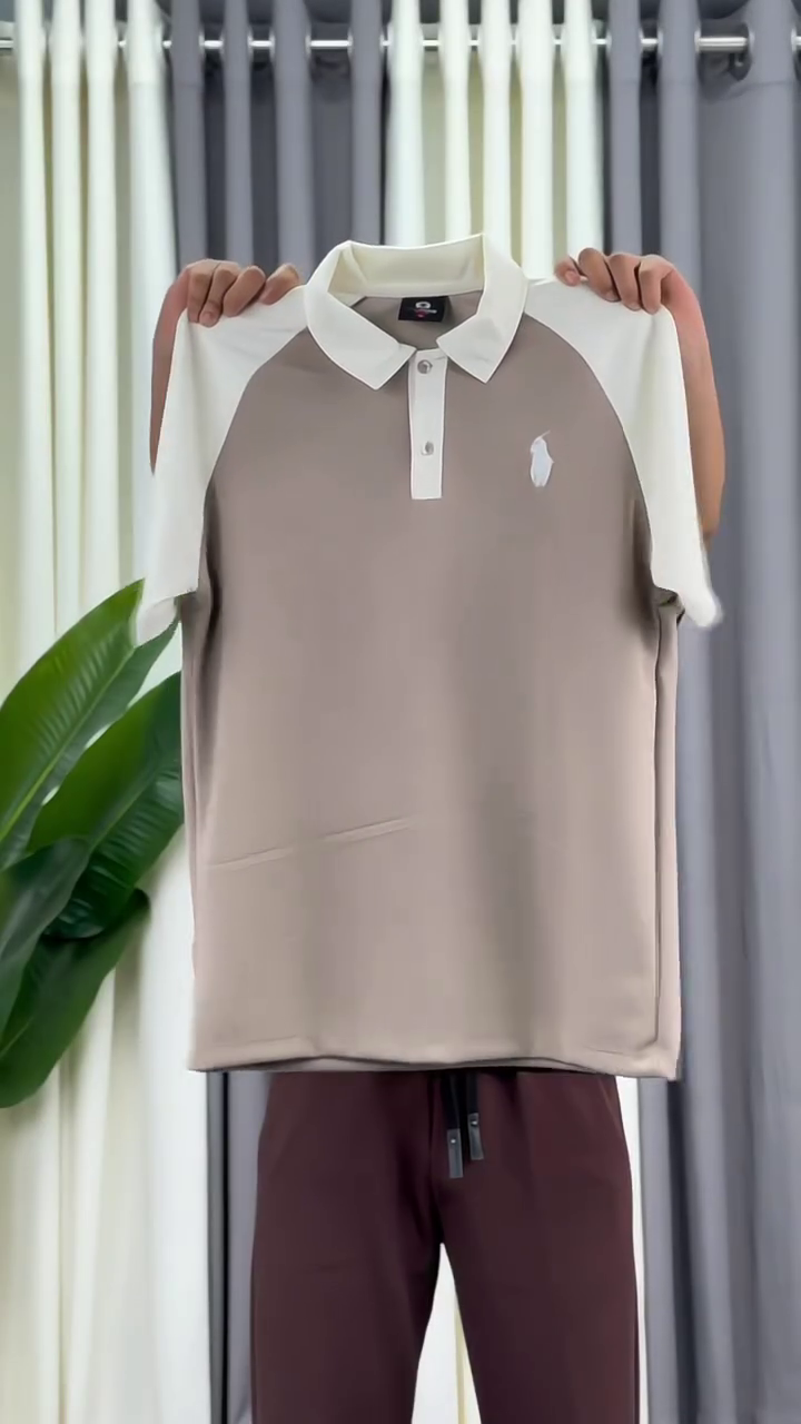 Men’s Premium Chocolate Brown & Cream Contrast Polo Shirt with Matching Relaxed-Fit Drawstring Pants | Stylish Casual Two-Piece Co-Ord Set | Modern Comfortable Everyday Streetwear Outfit 🤎🤍✨
