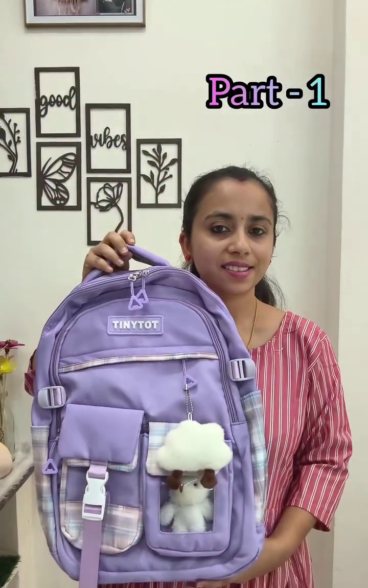 💜 Trendy Lavender Multi-Compartment Backpack with Plush Teddy Charm 🎒🧸