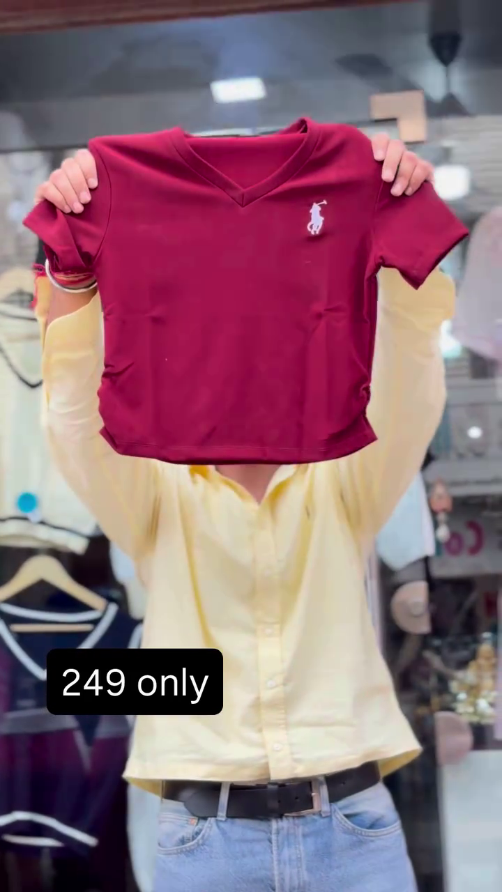 ✨ Trendy Maroon V-Neck Half-Sleeve Casual T-Shirt with Minimal Chest Embroidery Detail & Comfortable Everyday Fit 👕🍷✨