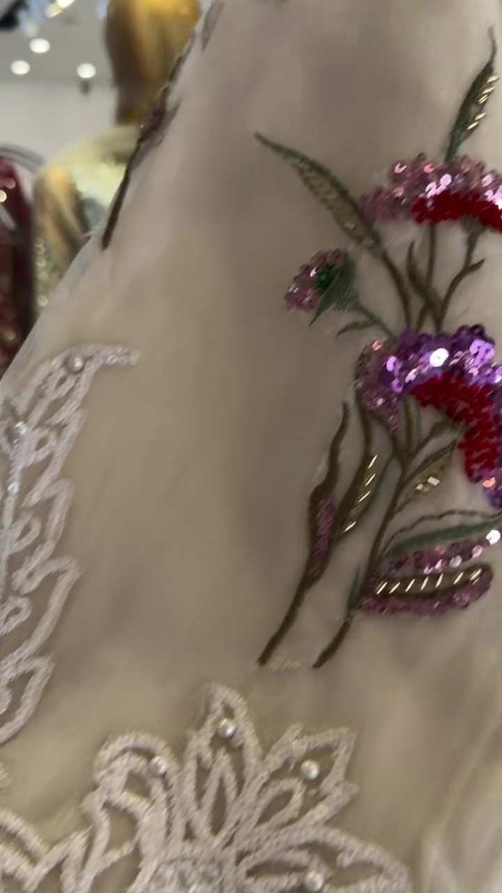🌸 Elegant Cream White Floral Sequin Embroidered Long Kurta Set with Matching Lace-Detail Dupatta | Festive Traditional Ethnic Wear for Women ✨💜