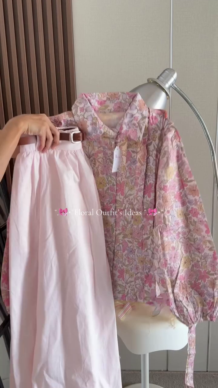 🌷 Elegant Pastel Pink Floral Printed Long-Sleeve Shirt & Flowy Skirt Co-Ord Set for Women | Feminine Chic Casual & Party Wear Outfit 🌸✨