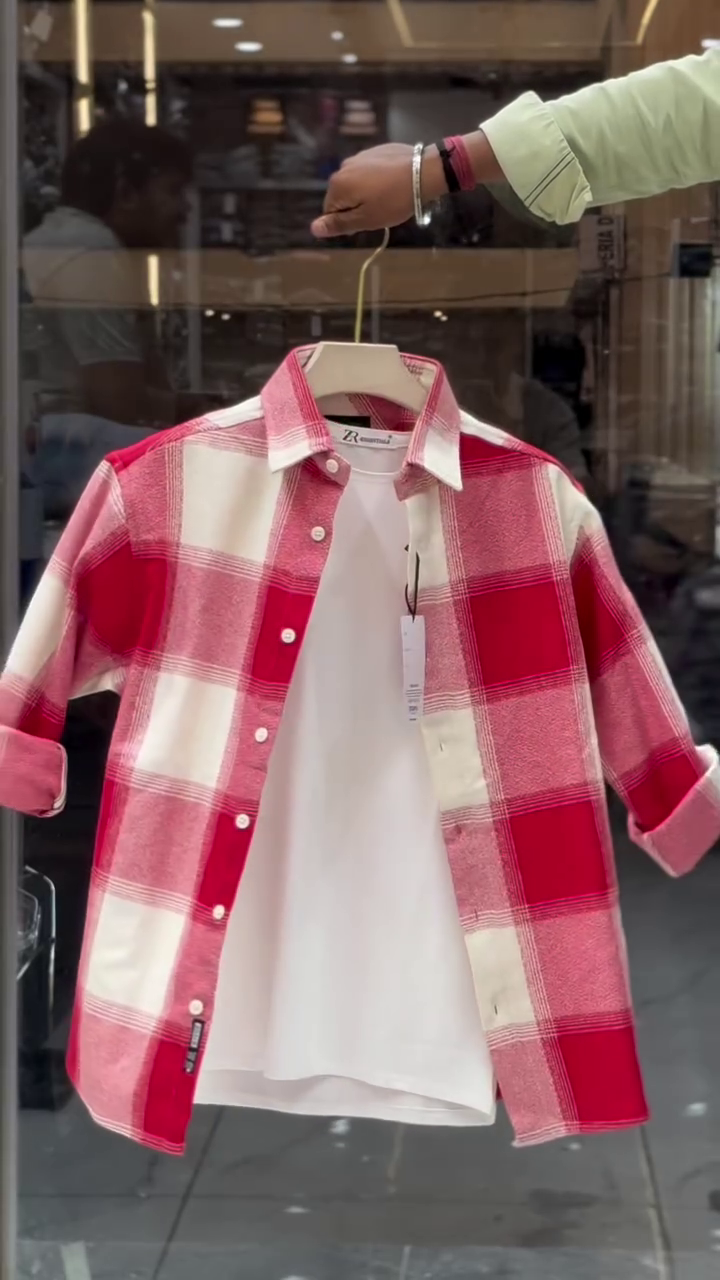 👔❤️ Premium Men's Red & White Oversized Plaid Checkered Shirt with Matching Inner T-Shirt Combo Set | Trendy Korean Style Casual Streetwear, College & Travel Outfit ✨🧢