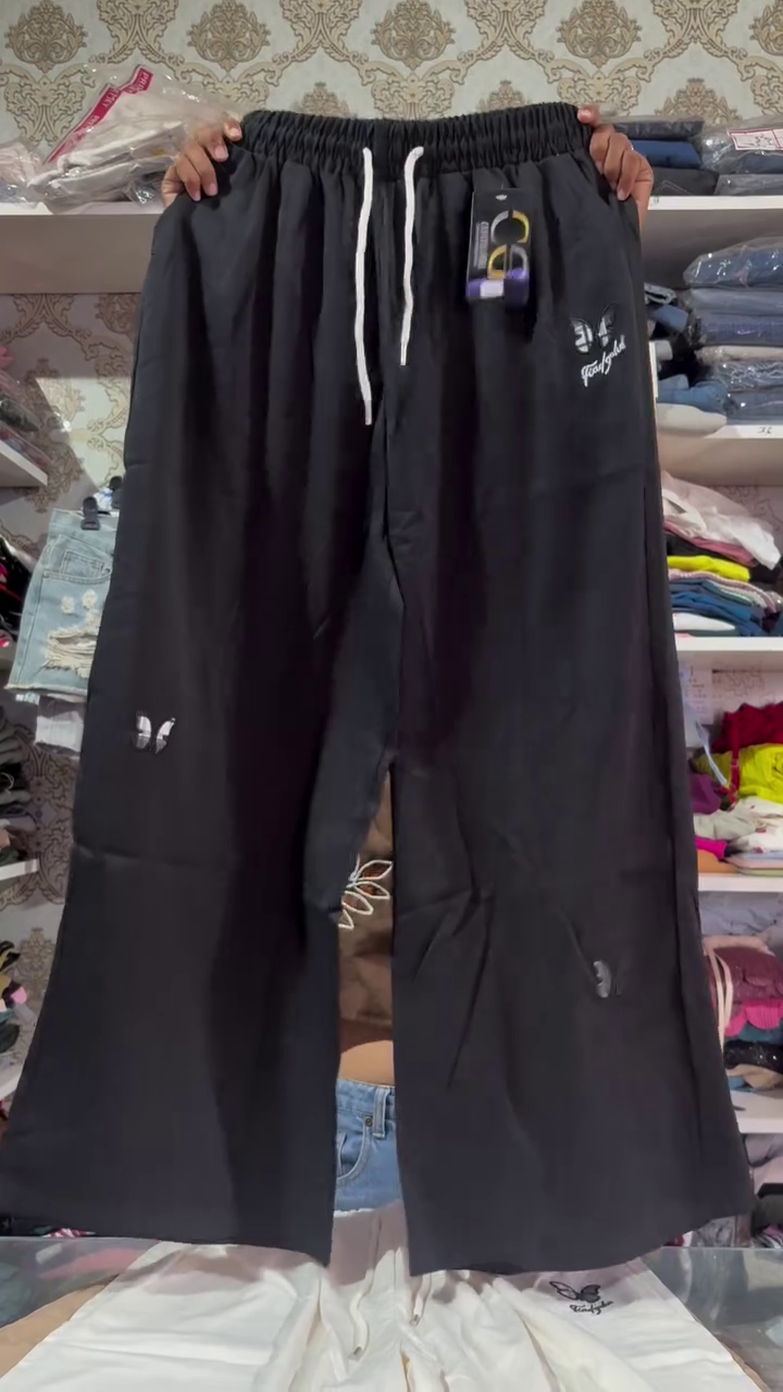 Premium Relaxed-Fit Butterfly Embroidered Wide-Leg Casual Pants
