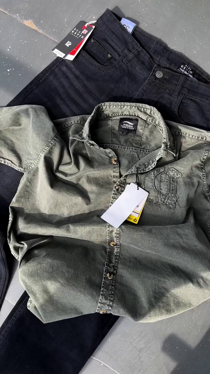 Premium Casual Checked Overshirt with Inner Top & Classic Straight-Fit Denim Jeans Set