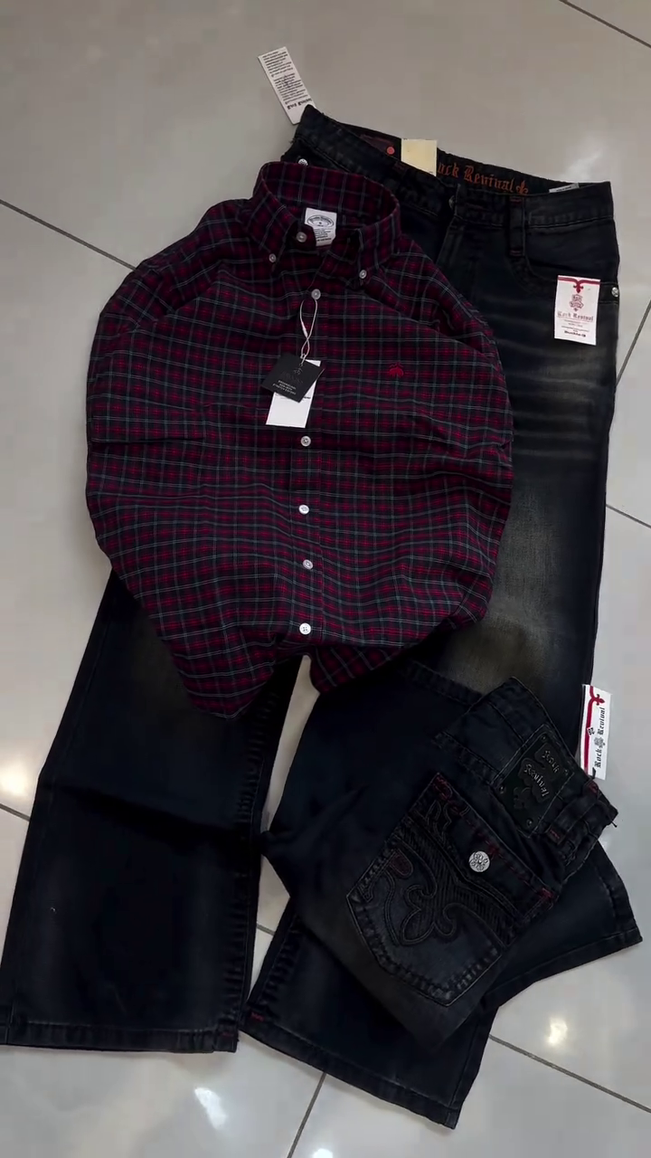 Premium Men’s Checked Casual Shirt & Classic Denim Jeans Co-Ord Style Outfit