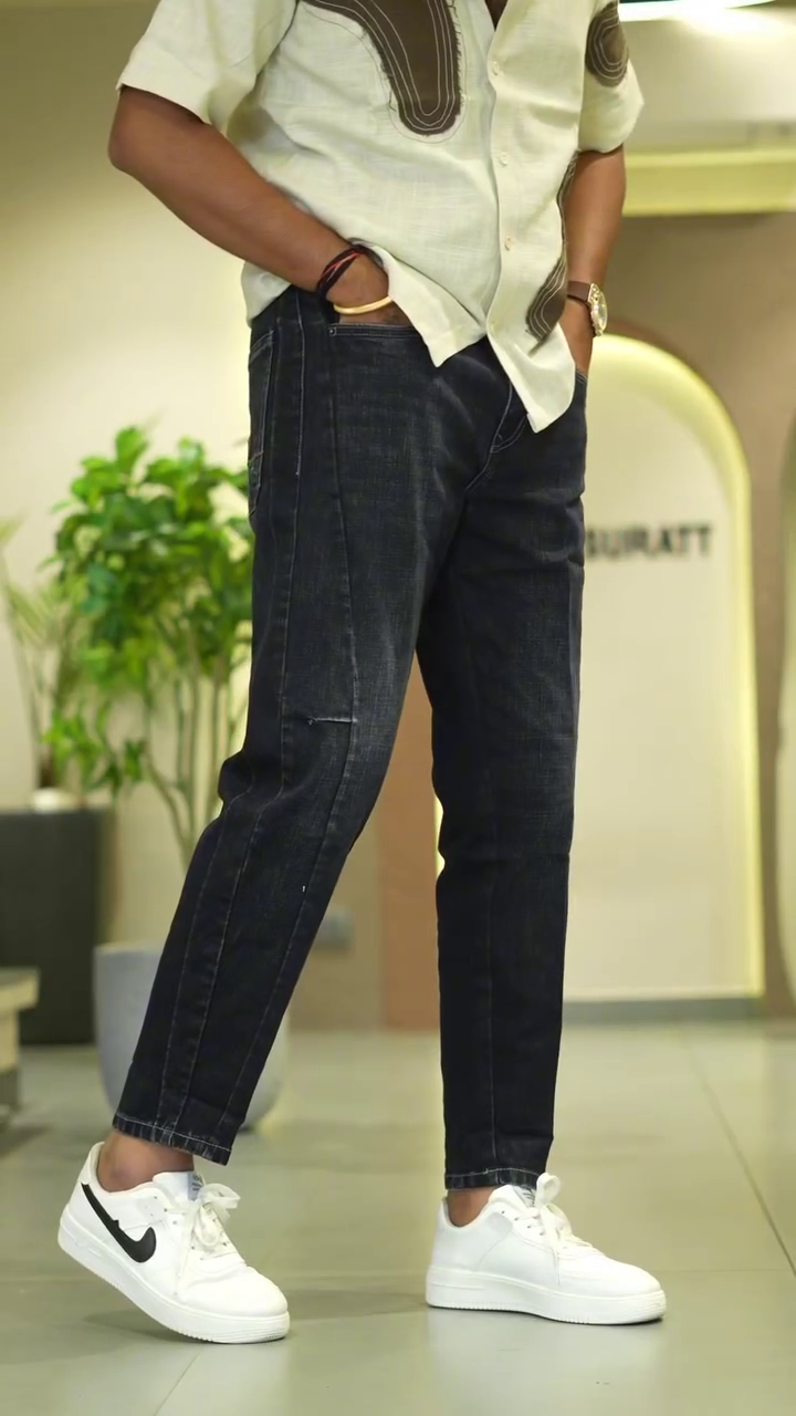Premium Men’s Classic Dark Indigo Slim-Tapered Denim Jeans with Clean Minimal Styling