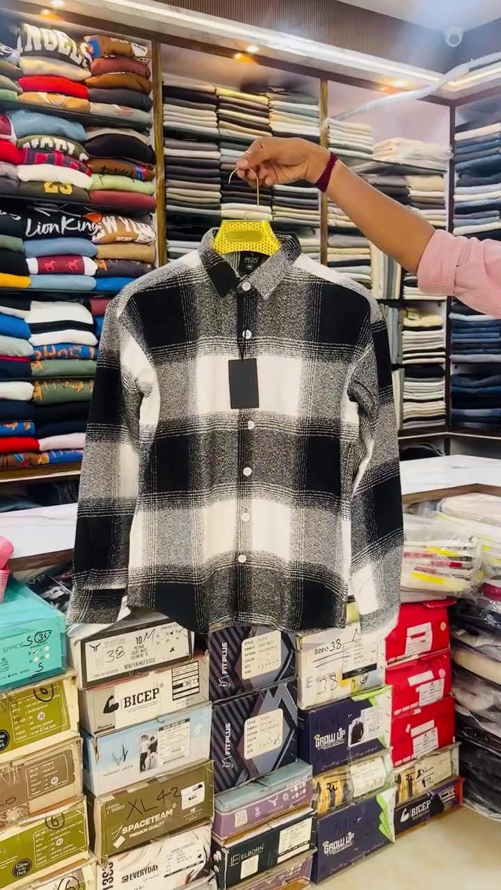 Men’s Trendy Red and White Oversized Checked Full-Sleeve Shirt Jacket with Button Front, Roll-Up Sleeve Styling, Relaxed Fit and Comfortable Inner T-Shirt for Layered Casual Fashion ❤️🤍✨