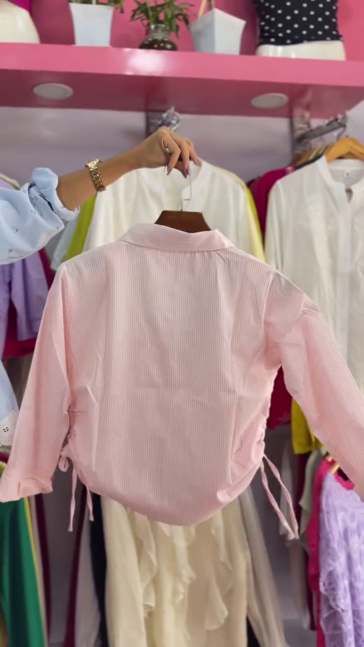 💜 Elegant Purple and White Striped Button-Down Long-Sleeve Shirt with Drawstring Sides and Inner White Camisole Combo 💜