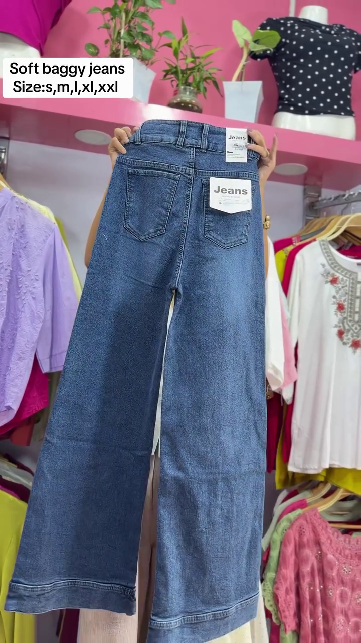 👖 Premium Soft Baggy Blue Denim Jeans with Relaxed Wide Fit and Elasticated Waist Detail - Available in Sizes S, M, L, XL, XXL 👖